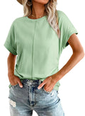 Dokotoo Women Tank Tops Round Neck Cap Sleeve Side Ruched Womens Tops Womens Tank Tops Women Clothing Light Green Medium